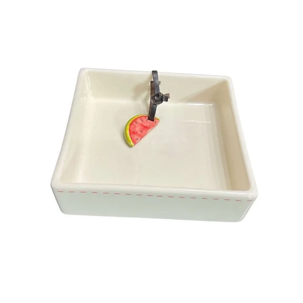 Rae Dunn Ceramic Square Napkin Holder with Watermelon Weight